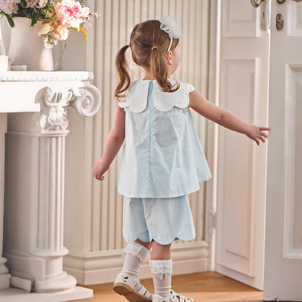 Dave&Bella Summer Toddler Girls Blue Soft Stylish V-neck Sleeveless Top Shorts Sets