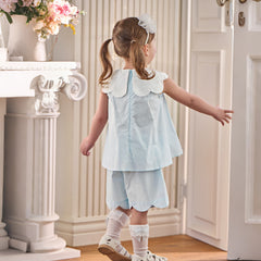 Dave&Bella Summer Toddler Girls Blue Soft Stylish V-neck Sleeveless Top Shorts Sets