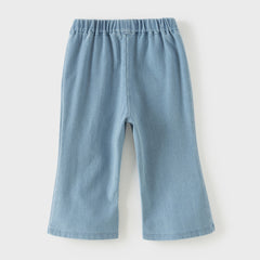 Dave&Bella Toddler Girls Summer Soft Adjustable-waistband Straight-leg Casual Jeans