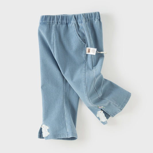 Dave&Bella Toddler Girls Summer Soft Adjustable-waistband Straight-leg Casual Jeans