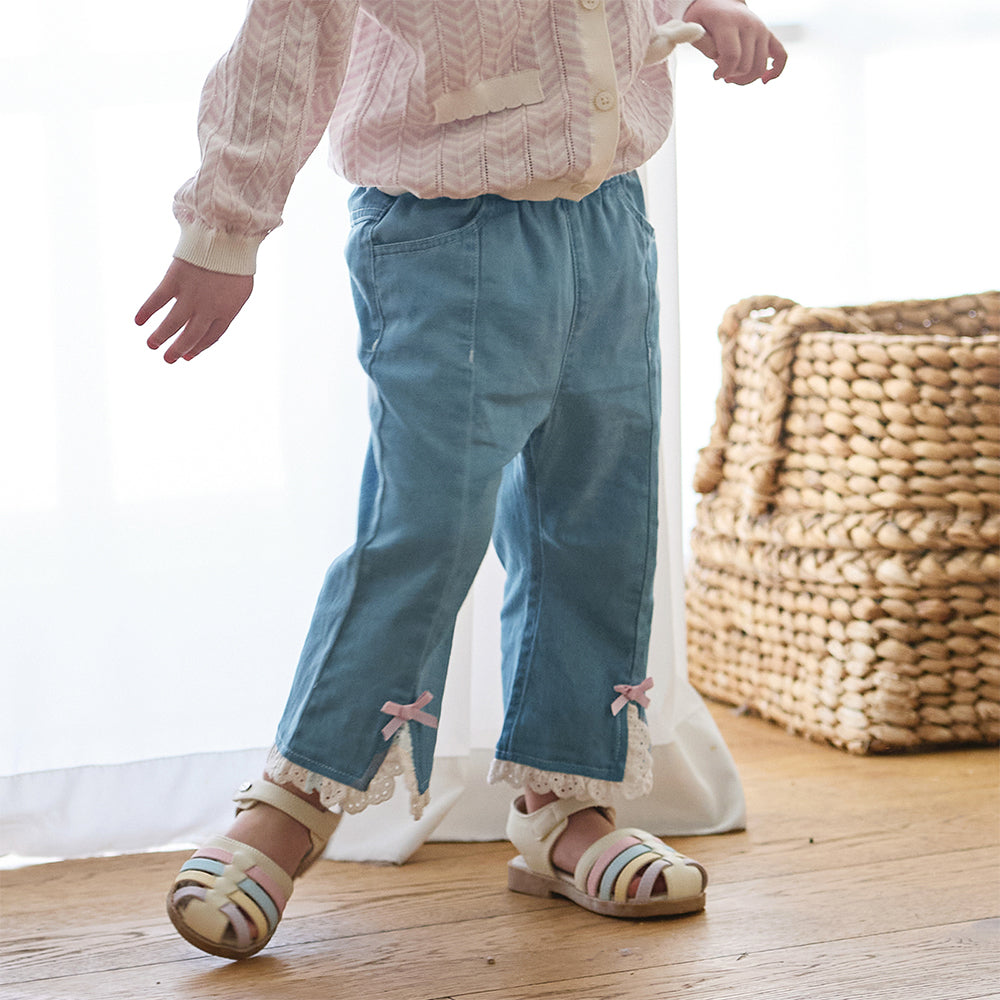 Dave&Bella Toddler Girls Summer Denim Blue Lightweight Soft Straight-leg Casual Jeans