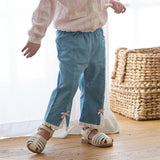 Dave&Bella Toddler Girls Summer Denim Blue Lightweight Soft Straight-leg Casual Jeans