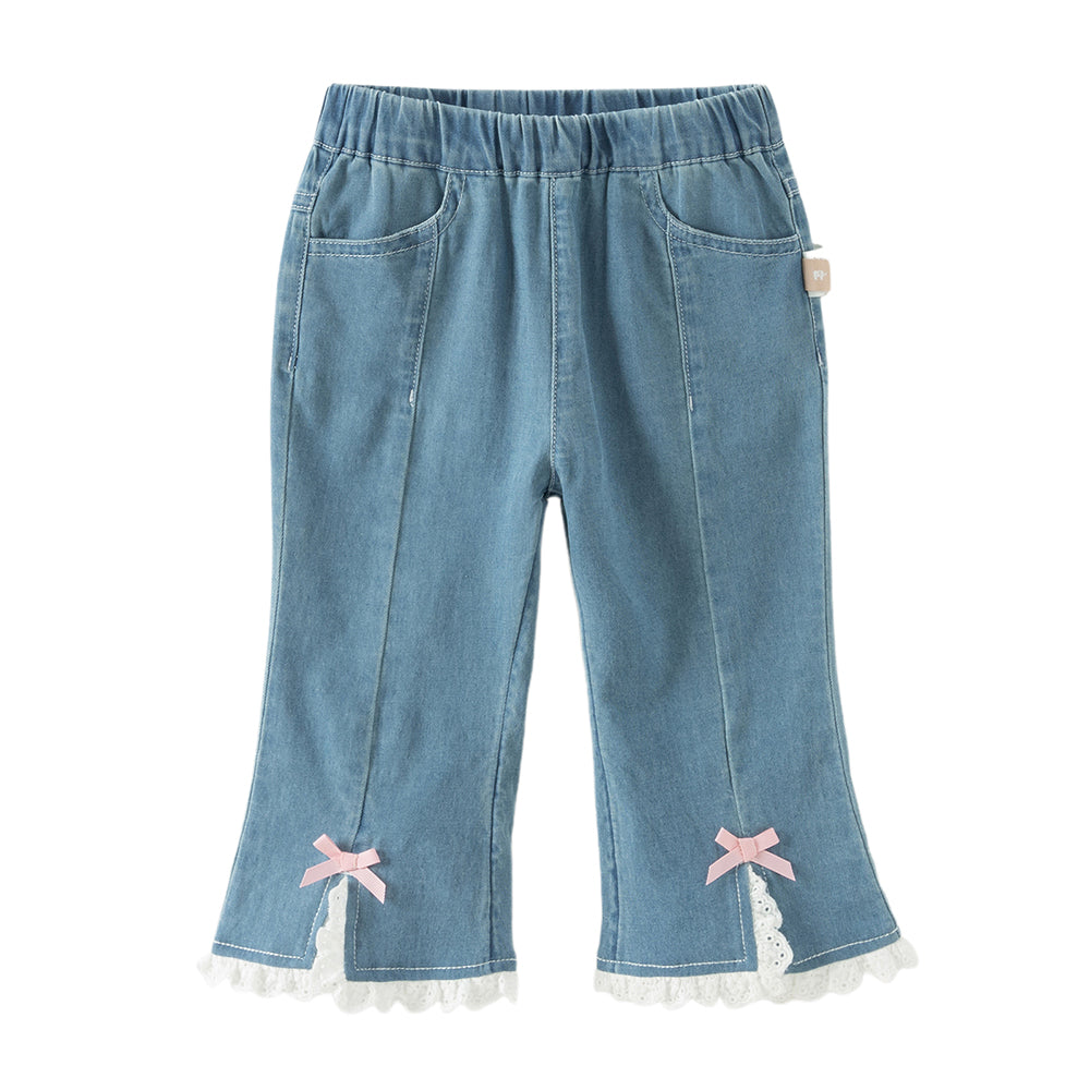 Dave&Bella Toddler Girls Summer Denim Blue Lightweight Soft Straight-leg Casual Jeans