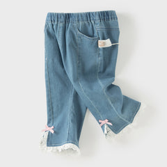 Dave&Bella Toddler Girls Summer Denim Blue Lightweight Soft Straight-leg Casual Jeans