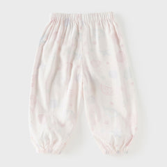 Dave&Bella Toddler Girls Summer Pink/Beige Soft Loose Mosquito Proof Jogger Pants