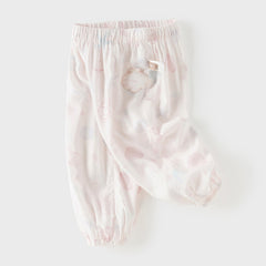 Dave&Bella Toddler Girls Summer Pink/Beige Soft Loose Mosquito Proof Jogger Pants