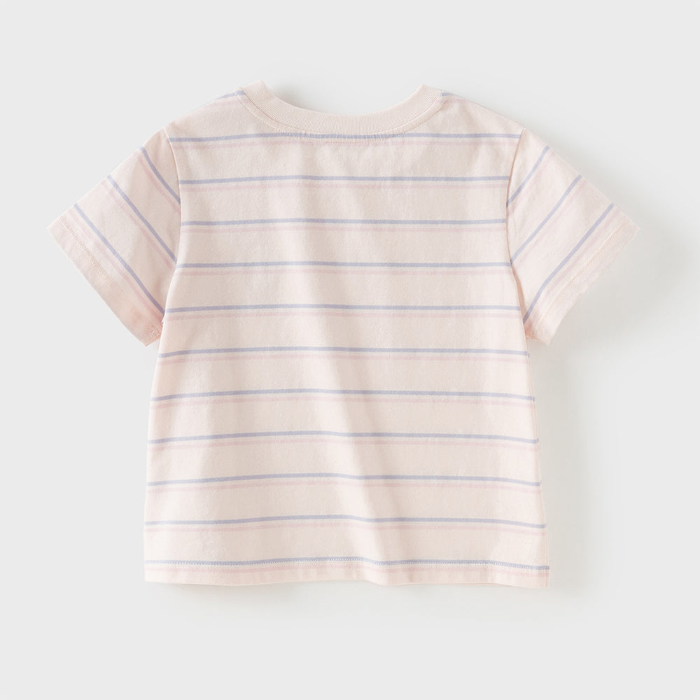 Dave&Bella Toddler Girls/Boys Summer Stylish Pink/Yellow Striped Soft Cotton Daily T-shirts