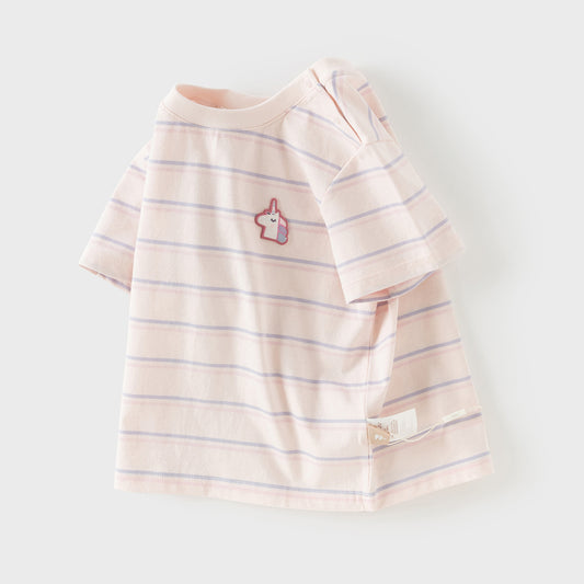 Dave&Bella Toddler Girls/Boys Summer Stylish Pink/Yellow Striped Soft Cotton Daily T-shirts
