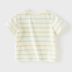 Dave&Bella Toddler Girls/Boys Summer Stylish Pink/Yellow Striped Soft Cotton Daily T-shirts