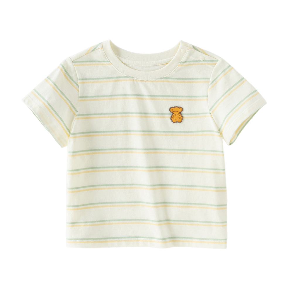 Dave&Bella Toddler Girls/Boys Summer Stylish Pink/Yellow Striped Soft Cotton Daily T-shirts