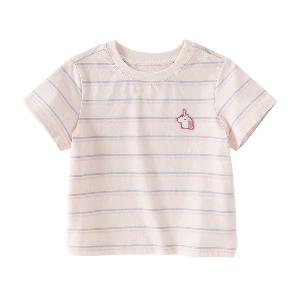 Dave&Bella Toddler Girls/Boys Summer Stylish Pink/Yellow Striped Soft Cotton Daily T-shirts