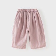 Dave&Bella Summer Toddler Girls Comfortable Purple/Khaki Straight-leg Wide Soft Long Pants