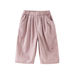 Dave&Bella Summer Toddler Girls Comfortable Purple/Khaki Straight-leg Wide Soft Long Pants