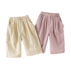 Dave&Bella Summer Toddler Girls Comfortable Purple/Khaki Straight-leg Wide Soft Long Pants