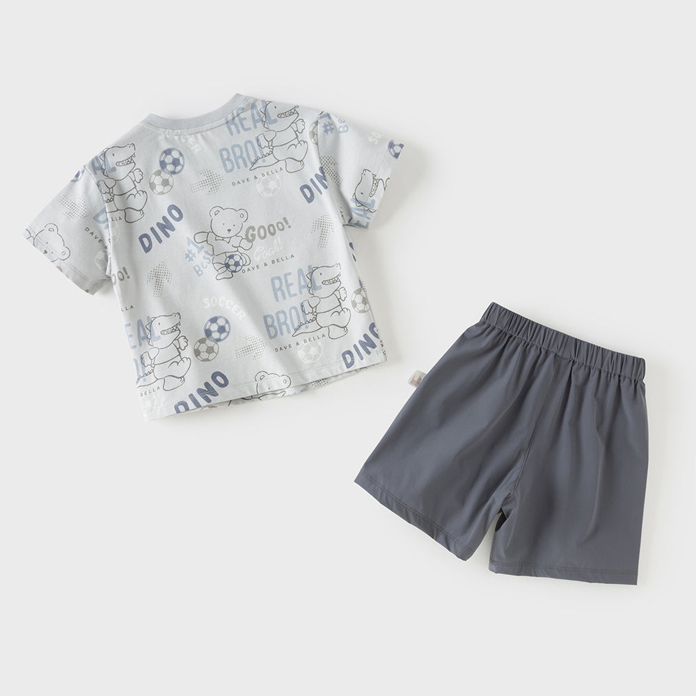 Dave&Bella Toddler Boys Summer Grey Animal Print Casual Lightweight Outfit Sets