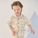 Dave&Bella Toddler Boys Summer Playful Khaki Print Short Sleeve Shirt Short Outfit Sets