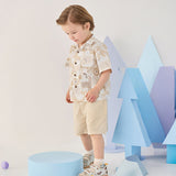 Dave&Bella Toddler Boys Summer Playful Khaki Print Short Sleeve Shirt Short Outfit Sets