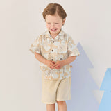 Dave&Bella Toddler Boys Summer Playful Khaki Print Short Sleeve Shirt Short Outfit Sets