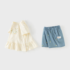 Dave&Bella Summer Toddler Girls Charming Yellow Short Sleeve Comfortable Top Short Sets