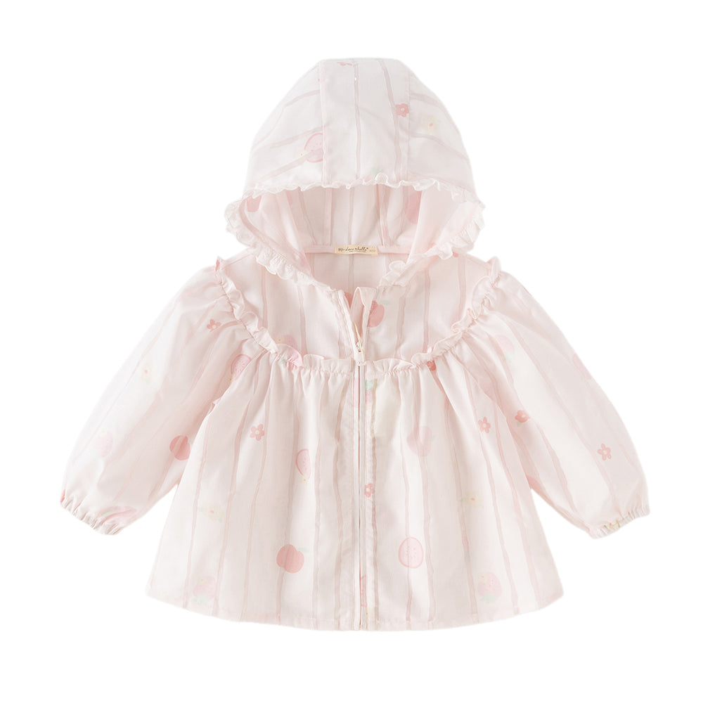 Dave&Bella Toddler Girls Summer Cute Pink Fruit Print Lightweight Outdoor Sunscreen Jackets