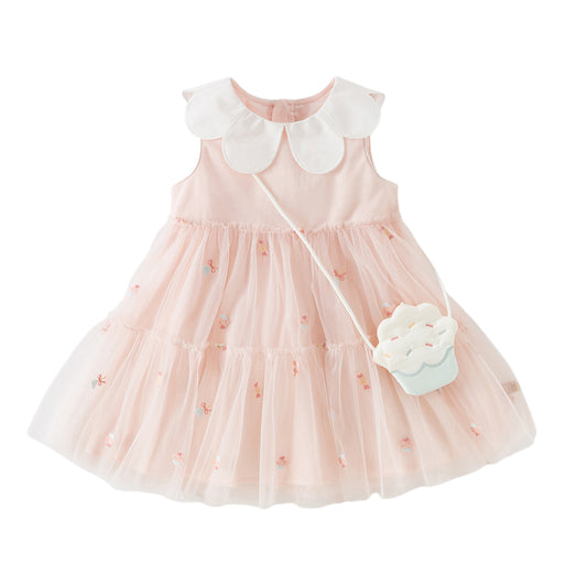 Dave&Bella Toddler Girls Summer Sweet Pink Sleeveless Soft Mesh Dress(wallet bag)