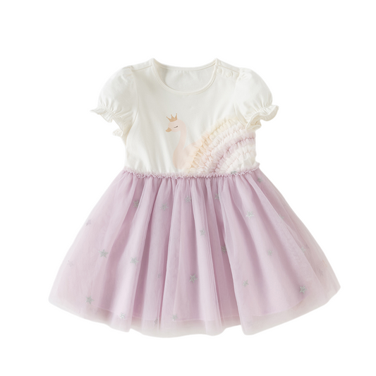 Dave&Bella Toddler Girls Summer Elegant Swan Purple Mesh A-line Princess