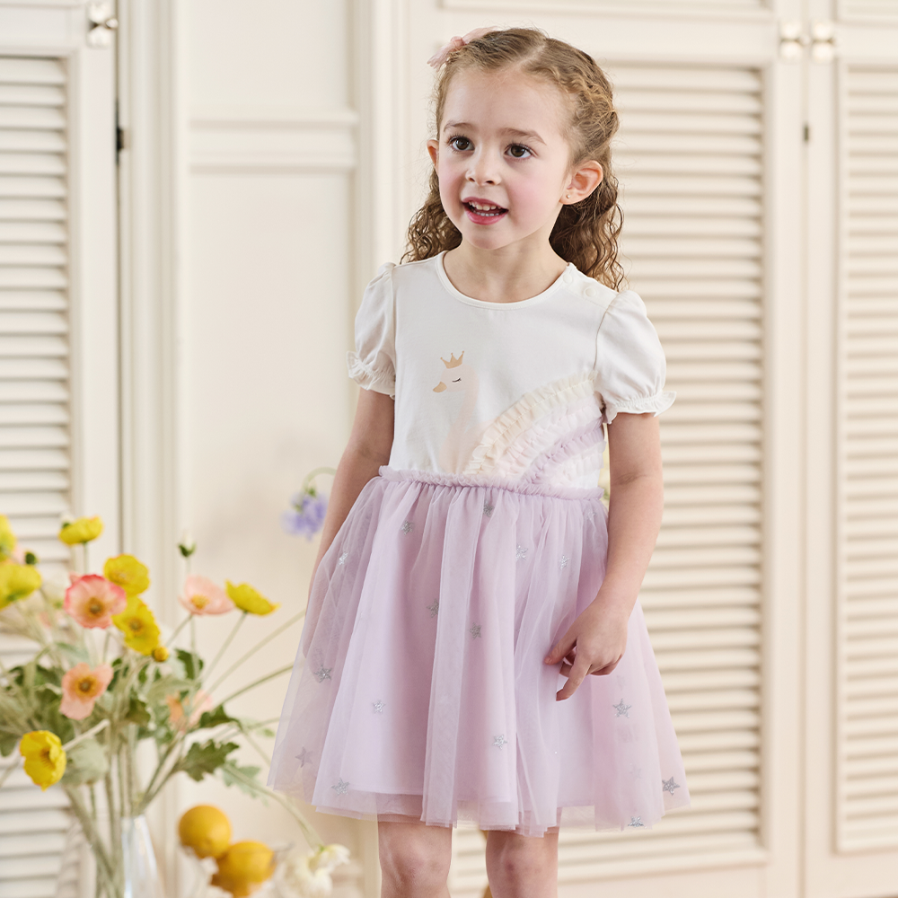 Dave&Bella Toddler Girls Summer Elegant Swan Purple Mesh A-line Princess