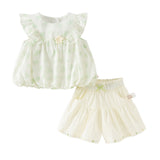 Dave&Bella Toddler Girls Summer Sweet Beige Flutter Sleeve Lightweight Soft Outfit Sets