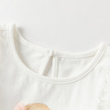 Dave&Bella Toddler Girls Summer White Cartoon Print Mesh Flutter Sleeve Casual T-shirts