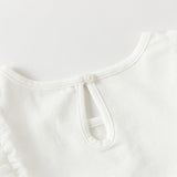Dave&Bella Toddler Girls Summer White Cartoon Print Mesh Flutter Sleeve Casual T-shirts