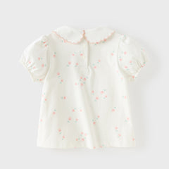 Dave&Bella Summer Toddler Girls Purple/White Doll Collar Breathable Cotton T-shirts