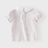 Dave&Bella Summer Toddler Girls Purple/White Doll Collar Breathable Cotton T-shirts