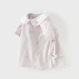 Dave&Bella Summer Toddler Girls Purple/White Doll Collar Breathable Cotton T-shirts
