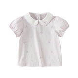 Dave&Bella Summer Toddler Girls Purple/White Doll Collar Breathable Cotton T-shirts