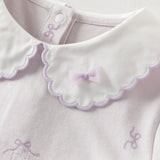 Dave&Bella Summer Toddler Girls Purple/White Doll Collar Breathable Cotton T-shirts