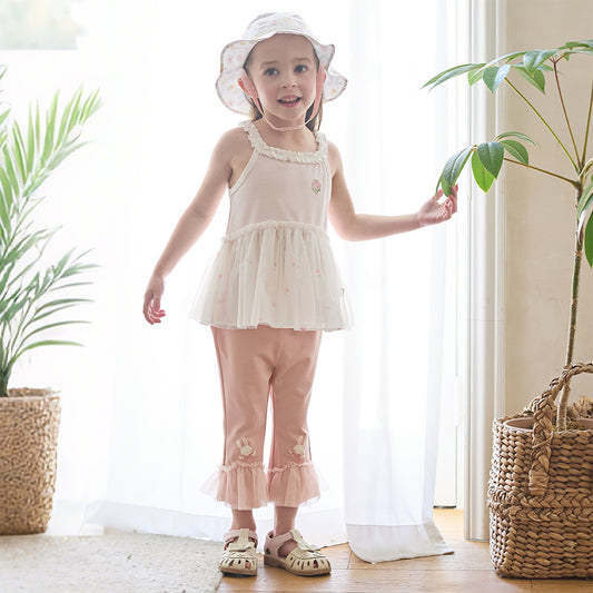 Dave&Bella Toddler Girls Summer Grey Pink/Beige Comfortable Stretchable Casual Pants