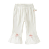 Dave&Bella Toddler Girls Summer Grey Pink/Beige Comfortable Stretchable Casual Pants