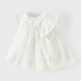 Dave&Bella Summer Toddler Girls Elegant Beige Flutter Sleeve Mesh Dress-style T-shirts