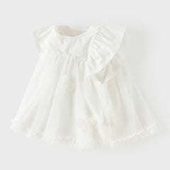 Dave&Bella Summer Toddler Girls Elegant Beige Flutter Sleeve Mesh Dress-style T-shirts