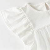 Dave&Bella Summer Toddler Girls Elegant Beige Flutter Sleeve Mesh Dress-style T-shirts
