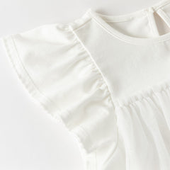 Dave&Bella Summer Toddler Girls Elegant Beige Flutter Sleeve Mesh Dress-style T-shirts
