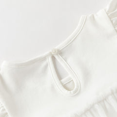 Dave&Bella Summer Toddler Girls Elegant Beige Flutter Sleeve Mesh Dress-style T-shirts