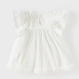 Dave&Bella Summer Toddler Girls Elegant Beige Flutter Sleeve Mesh Dress-style T-shirts