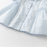 Dave&Bella Toddler Girls Summer Stylish Blue White Striped Lightweight Dress-style Shirts