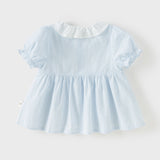 Dave&Bella Toddler Girls Summer Stylish Blue White Striped Lightweight Dress-style Shirts