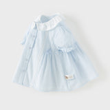 Dave&Bella Toddler Girls Summer Stylish Blue White Striped Lightweight Dress-style Shirts