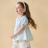 Dave&Bella Toddler Girls Summer Stylish Blue White Striped Lightweight Dress-style Shirts