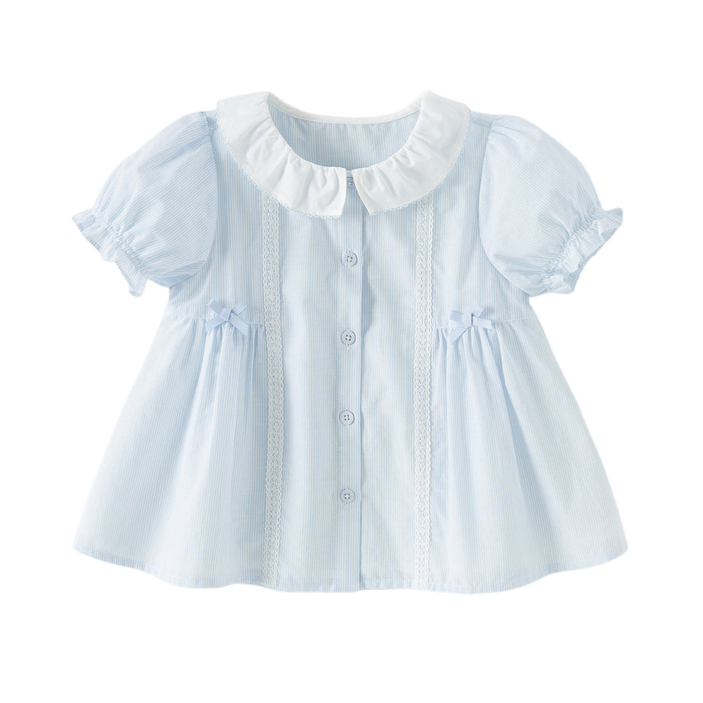 Dave&Bella Toddler Girls Summer Stylish Blue White Striped Lightweight Dress-style Shirts