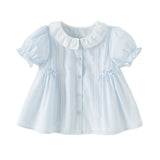 Dave&Bella Toddler Girls Summer Stylish Blue White Striped Lightweight Dress-style Shirts
