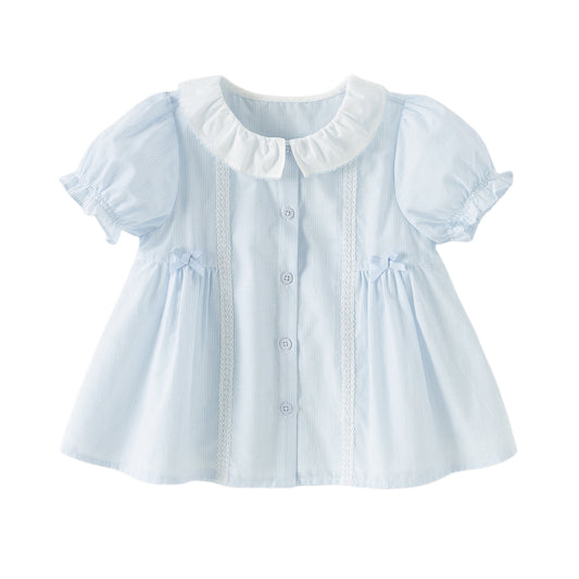 Dave&Bella Toddler Girls Summer Stylish Blue White Striped Lightweight Dress-style Shirts